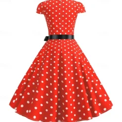 50s Polka Dots Swing Dress Retro Vintage 1950s Grease Outfits Vacation Dress Flare Dress Women's Cosplay Costume Casual Daily Dress Masquerade
