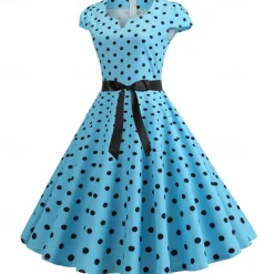 50s Polka Dots Swing Dress Retro Vintage 1950s Grease Outfits Vacation Dress Flare Dress Women's Cosplay Costume Casual Daily Dress Masquerade