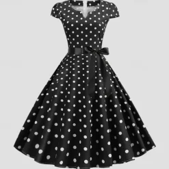 50s Polka Dots Swing Dress Retro Vintage 1950s Grease Outfits Vacation Dress Flare Dress Women's Cosplay Costume Casual Daily Dress Masquerade
