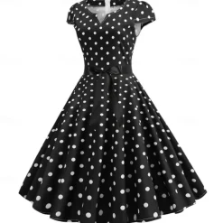 50s Polka Dots Swing Dress Retro Vintage 1950s Grease Outfits Vacation Dress Flare Dress Women's Cosplay Costume Casual Daily Dress Masquerade
