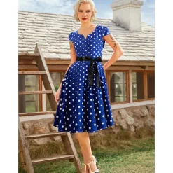 50s Polka Dots Swing Dress Retro Vintage 1950s Grease Outfits Vacation Dress Flare Dress Women's Cosplay Costume Casual Daily Dress Masquerade