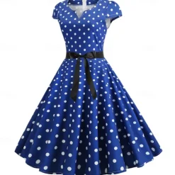 50s Polka Dots Swing Dress Retro Vintage 1950s Grease Outfits Vacation Dress Flare Dress Women's Cosplay Costume Casual Daily Dress Masquerade