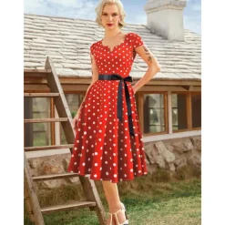 50s Polka Dots Swing Dress Retro Vintage 1950s Grease Outfits Vacation Dress Flare Dress Women's Cosplay Costume Casual Daily Dress Masquerade