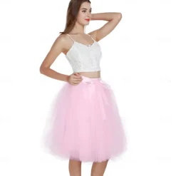 1950s Princess Rockabilly Knee Length Petticoat Hoop Skirt Tutu Under Skirt Solid Color Fancy Dress Women's Carnival Masquerade Party Evening Wear Cocktail Party Tea Party Adults' Skirt