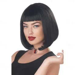 90's Pulp Film Cosplay Wig Mia Wallace Short Black Adult Wig Halloween Wigs