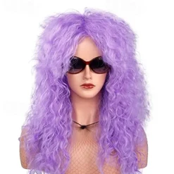 80s Rocker Punk Wig Long Curly Wig for Men and Women Retro Mullet Wigs for Halloween Costume Cosplay Party