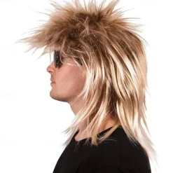 80s Rockstar Men Wig 80s Costume Accessory for Adults Long Spiky Mullet Wigs for Men and Women Carnival Rocker Cosplay Wig