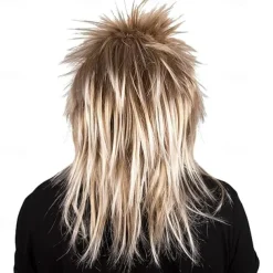 80s Rockstar Men Wig 80s Costume Accessory for Adults Long Spiky Mullet Wigs for Men and Women Carnival Rocker Cosplay Wig