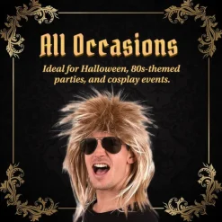 80s Rockstar Men Wig 80s Costume Accessory for Adults Long Spiky Mullet Wigs for Men and Women Carnival Rocker Cosplay Wig