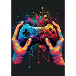 80s 90s Wall Art Colorful Neon Gamer Controller Canvas Poster Fantasy Earphones Esports Gaming Wall Art Painting For Kawaii Room Decor