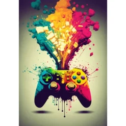 80s 90s Wall Art Colorful Neon Gamer Controller Canvas Poster Fantasy Earphones Esports Gaming Wall Art Painting For Kawaii Room Decor