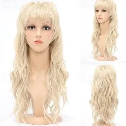 80s 90s Mullet Wigs Pixie Cut Wigs with Bangs for Black Women, Wolf Wig Wavy Long Synthetic Split Wigs with Fringe Mullet Wig for Women Long Cosplay wig Halloween Wigs