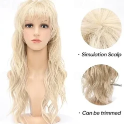 80s 90s Mullet Wigs Pixie Cut Wigs with Bangs for Black Women, Wolf Wig Wavy Long Synthetic Split Wigs with Fringe Mullet Wig for Women Long Cosplay wig Halloween Wigs