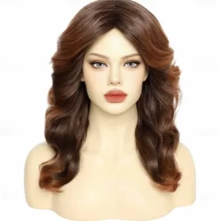 80s Vintage Wig For Women Wig Cap Brown 70s Disco Wig for Women 80s Feathered Wigs with Long Curly Hair Synthetic Hair Wig Ladys Wigs for Costume Carnival Cosplay Parties Halloween Wigs