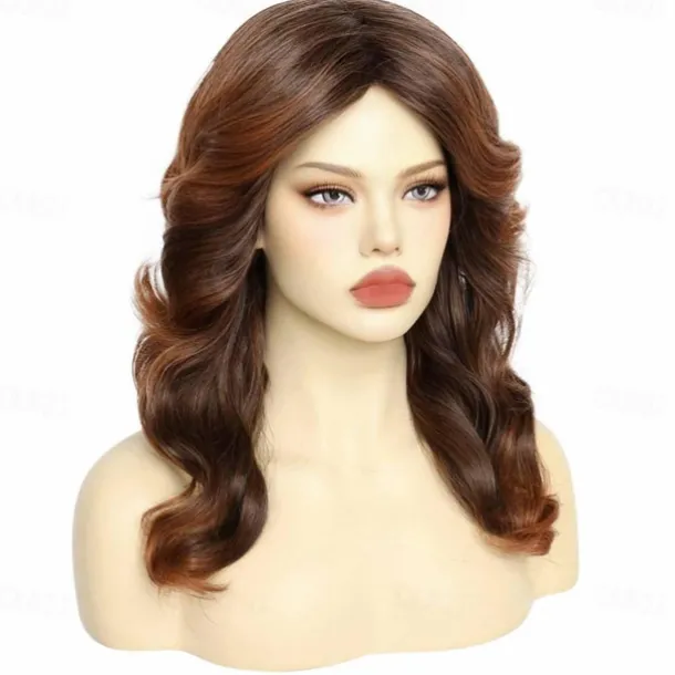 80s Vintage Wig For Women Wig Cap Brown 70s Disco Wig for Women 80s Feathered Wigs with Long Curly Hair Synthetic Hair Wig Ladys Wigs for Costume Carnival Cosplay Parties Halloween Wigs