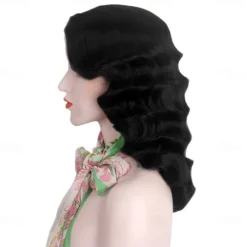 1920s Wig Finger Wave The Great Gatsby Curly Long Wig Vintage Wigs for Women Lady Synthetic Heat Resistant Full Wigs Cosplay Costume Fancy Dress