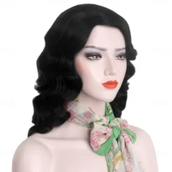 1920s Wig Finger Wave The Great Gatsby Curly Long Wig Vintage Wigs for Women Lady Synthetic Heat Resistant Full Wigs Cosplay Costume Fancy Dress