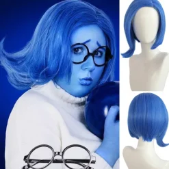 Sadness Blue Bob Wig Girls Blue Anime Wig Women Heat Resistant Synthetic Cosplay Costume Party Wig (Only Wigs) Halloween Wigs