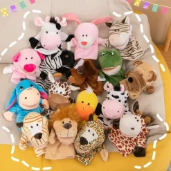 Safari Buddies Hand Puppets Set of 6 (Elephant Tiger Parrot Giraffe Monkey Zebra) Soft Plush Animal Hand Puppets For Toddlers And Kids