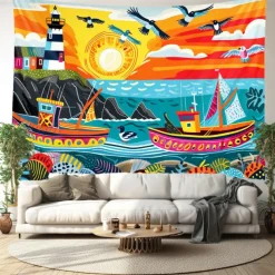 Sailing Landscape Hanging Tapestry Wall Art Large Tapestry Mural Decor Photograph Backdrop Blanket Curtain Home Bedroom Living Room Decoration