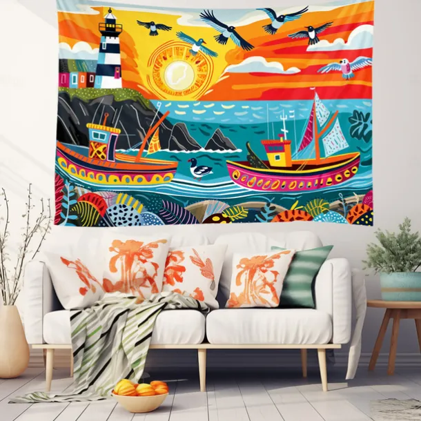 Sailing Landscape Hanging Tapestry Wall Art Large Tapestry Mural Decor Photograph Backdrop Blanket Curtain Home Bedroom Living Room Decoration