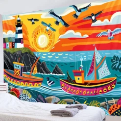 Sailing Landscape Hanging Tapestry Wall Art Large Tapestry Mural Decor Photograph Backdrop Blanket Curtain Home Bedroom Living Room Decoration