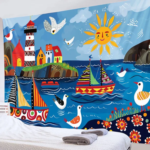 Sailing Landscape Hanging Tapestry Wall Art Large Tapestry Mural Decor Photograph Backdrop Blanket Curtain Home Bedroom Living Room Decoration