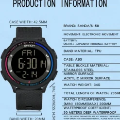SANDA 6158 Men LED Digital Military Watch Man Sports Watches Outdoor 5Bar Waterproof Wristwatches Male Clock