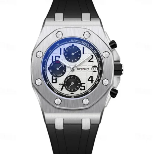 SANDA Fashion Casual Men Watch Automatic Mechanical Luminous Waterproof Clock White Silicone Strap New Mens Watches