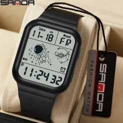 SANDA Men Digital Watch Creative Fashion Wristwatch Shock Resistant Minute Repeater Luminous Stopwatch Alarm Clock TPU Watch