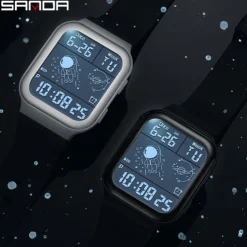 SANDA Men Digital Watch Creative Fashion Wristwatch Shock Resistant Minute Repeater Luminous Stopwatch Alarm Clock TPU Watch