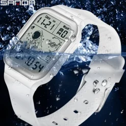 SANDA Men Digital Watch Creative Fashion Wristwatch Shock Resistant Minute Repeater Luminous Stopwatch Alarm Clock TPU Watch