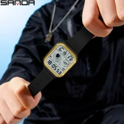 SANDA Men Digital Watch Creative Fashion Wristwatch Shock Resistant Minute Repeater Luminous Stopwatch Alarm Clock TPU Watch