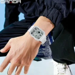 SANDA Men Digital Watch Creative Fashion Wristwatch Shock Resistant Minute Repeater Luminous Stopwatch Alarm Clock TPU Watch