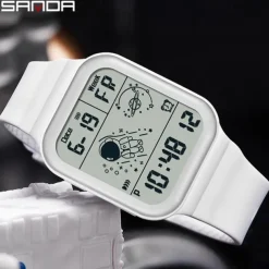 SANDA Men Digital Watch Creative Fashion Wristwatch Shock Resistant Minute Repeater Luminous Stopwatch Alarm Clock TPU Watch