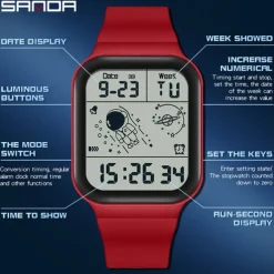 SANDA Men Digital Watch Creative Fashion Wristwatch Shock Resistant Minute Repeater Luminous Stopwatch Alarm Clock TPU Watch