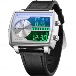 SANDA Men Digital Watch Fashion Casual Wristwatch Shock Resistant Luminous Stopwatch Alarm Clock Countdown Steel Leather Watch