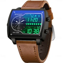 SANDA Men Digital Watch Fashion Casual Wristwatch Shock Resistant Luminous Stopwatch Alarm Clock Countdown Steel Leather Watch