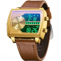SANDA Men Digital Watch Fashion Casual Wristwatch Shock Resistant Luminous Stopwatch Alarm Clock Countdown Steel Leather Watch
