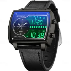 SANDA Men Digital Watch Fashion Casual Wristwatch Shock Resistant Luminous Stopwatch Alarm Clock Countdown Steel Leather Watch