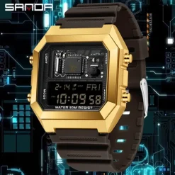 SANDA Men Digital Watch Fashion Casual Wristwatch Shock Resistant Luminous Stopwatch Alarm Clock Countdown TPU Watch