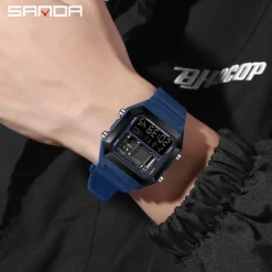 SANDA Men Digital Watch Fashion Casual Wristwatch Shock Resistant Luminous Stopwatch Alarm Clock Countdown TPU Watch