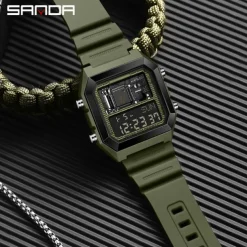 SANDA Men Digital Watch Fashion Casual Wristwatch Shock Resistant Luminous Stopwatch Alarm Clock Countdown TPU Watch