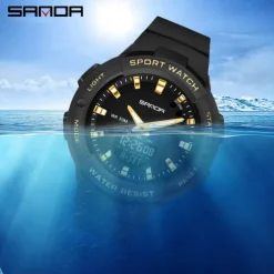 SANDA Men Digital Watch Fashion Casual Wristwatch Shock Resistant Luminous Stopwatch Alarm Clock Countdown Resin Watch