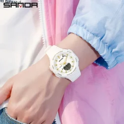 SANDA Men Digital Watch Fashion Casual Wristwatch Shock Resistant Luminous Stopwatch Alarm Clock Countdown Resin Watch