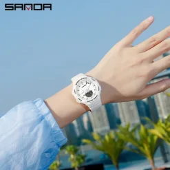 SANDA Men Digital Watch Fashion Casual Wristwatch Shock Resistant Luminous Stopwatch Alarm Clock Countdown Resin Watch