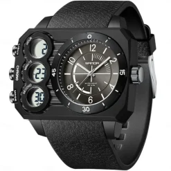 SANDA Men Digital Watch Outdoor Fashion Casual Wristwatch Luminous Alarm Clock Three Time Zones Calendar TPU Watch