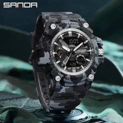 SANDA Men Digital Watch Outdoor Sports Fashion Casual Luminous Stopwatch Alarm Clock Waterproof TPU Watch