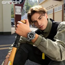 SANDA Men Digital Watch Outdoor Sports Fashion Casual Luminous Stopwatch Alarm Clock Waterproof TPU Watch