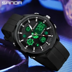SANDA Men Digital Watch Outdoor Sports Fashion Casual Luminous Stopwatch Alarm Clock Calendar Silicone Gel Watch